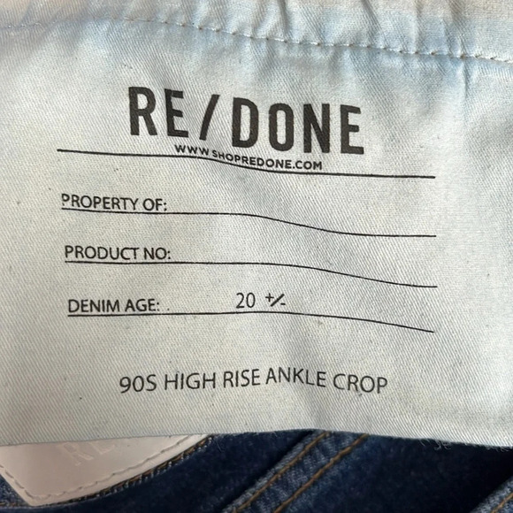 Re/Done 90's High Rise Ankle Crop Jeans in Western Rinse - Size 24 - Picture 8 of 10